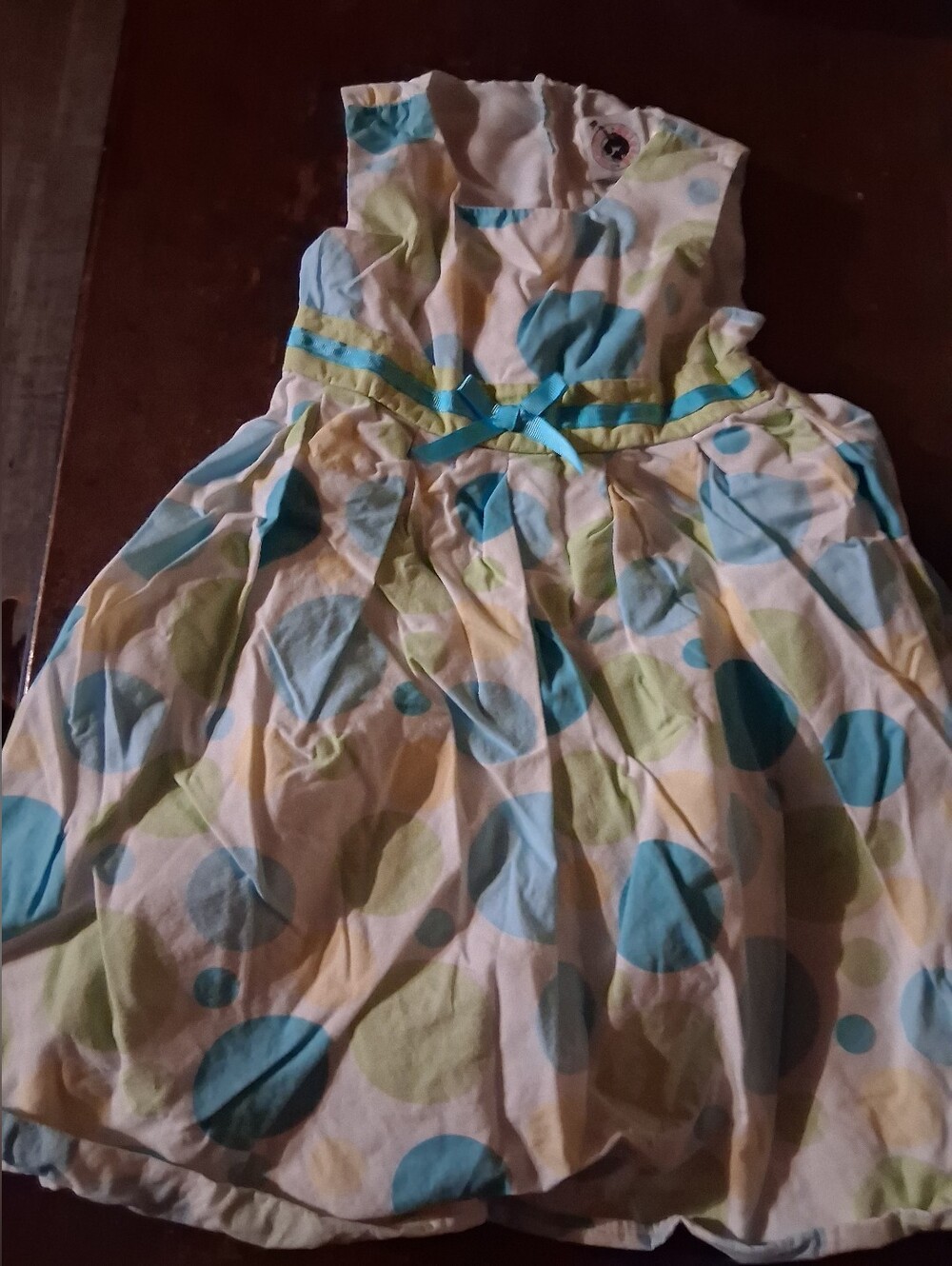 Good Lad White Dress with Blue and Lime Polka Dots